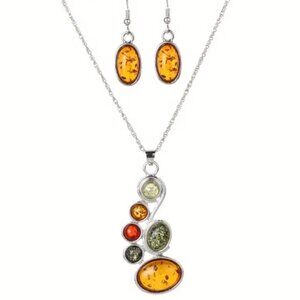 Vintage Boho Necklace & Earring Set - Silver Electro-Plated Chain and Pendant